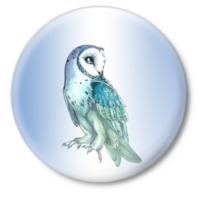 Значок с принтом сова ,  металл | круглая форма, металлическая застежка в виде булавки | owl | ночь | птица | сова | филин