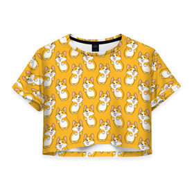 Женская футболка Cropp-top с принтом Корги Паттерн 2 , 100% полиэстер | круглая горловина, длина футболки до линии талии, рукава с отворотами | веселый | лапочка | милый | мимими | оранжевый | пес | песик | собака | счастье | щенок