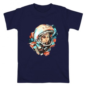Мужская футболка хлопок с принтом Гагарин , 100% хлопок | прямой крой, круглый вырез горловины, длина до линии бедер, слегка спущенное плечо. | 12 апреля | астронавт | вселенная | день космонавтики | звезды | космонавт | космос | луна | планета | поехали | полет | ссср | юрий