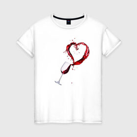 Женская футболка хлопок с принтом Винишко в сердце у меня , 100% хлопок | прямой крой, круглый вырез горловины, длина до линии бедер, слегка спущенное плечо | Тематика изображения на принте: love | wine | бокал | вино | винцо | любовь | сердце | фужер