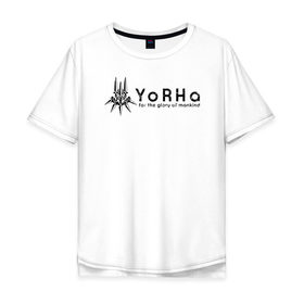Мужская футболка хлопок Oversize с принтом YoRHa Logo , 100% хлопок | свободный крой, круглый ворот, “спинка” длиннее передней части | Тематика изображения на принте: nier automata | nier automata logo | yorha