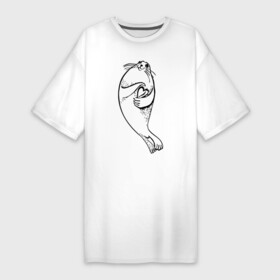 Платье-футболка хлопок с принтом Нерпа Нина с Байкалом ,  |  | Тематика изображения на принте: baikal | irkutsk | байкал | иркутск | нерпа