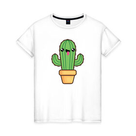 Женская футболка хлопок с принтом Кактус , 100% хлопок | прямой крой, круглый вырез горловины, длина до линии бедер, слегка спущенное плечо | cactus | кактус