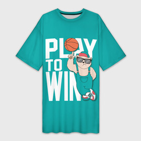 Платье-футболка 3D с принтом Play to win ,  |  | Тематика изображения на принте: баскетбол | баскетбольный | бейсболка | графика | животное | зелёный | играй | иллюстрация | картинка | комбинезон | кот | кроссовки | крутит | мода | мяч | на пальце | надпись | очки | победы | ради