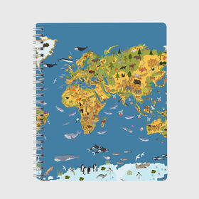 Тетрадь с принтом Карта мира , 100% бумага | 48 листов, плотность листов — 60 г/м2, плотность картонной обложки — 250 г/м2. Листы скреплены сбоку удобной пружинной спиралью. Уголки страниц и обложки скругленные. Цвет линий — светло-серый
 | азия | акулы | америка | антарктида | бизон | волк | европа | животные | зебра | кабан | карта | киты | лама | лев | лось | материки | медведь | мира | моржи | моря | океаны | пингвины | птицы | реки | рыбы