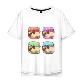 Мужская футболка хлопок Oversize с принтом Мопсы Пироженки , 100% хлопок | свободный крой, круглый ворот, “спинка” длиннее передней части | fastfood | junkfood | pug | еда | макарун | мопс | пирожное | пончик | сладость | собака | фастфуд