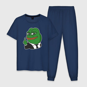Мужская пижама хлопок с принтом Pepe , 100% хлопок | брюки и футболка прямого кроя, без карманов, на брюках мягкая резинка на поясе и по низу штанин
 | bad | dab | frog | good | kek | make pepe great again | pepe | sad | sad frog | vote for pepe | кек | лягушка | мем | мемы | пепе | со смыслом | фрог