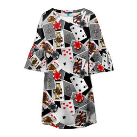 Детское платье 3D с принтом Игральные карты , 100% полиэстер | прямой силуэт, чуть расширенный к низу. Круглая горловина, на рукавах — воланы | буны | вольты | графика | дамы | десятки | игра | игральные | иллюстрация | казино | картинка | карты | коллаж | короли | красные | крести | масть | мода | орнамент | пики | покер | разбросаны | рисунок