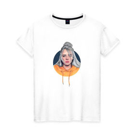 Женская футболка хлопок с принтом Billie Eilish , 100% хлопок | прямой крой, круглый вырез горловины, длина до линии бедер, слегка спущенное плечо | music | pop | айлиш | билли | музыка