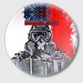 Значок с принтом Rainbow Six: Siege ,  металл | круглая форма, металлическая застежка в виде булавки | pvp | воин | герой | дым | огонь | оружия | пламя | призрак | снайпер | сражения | тактический | туман | шутер