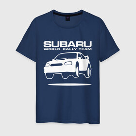 Мужская футболка хлопок с принтом Subaru Impreza World Rally , 100% хлопок | прямой крой, круглый вырез горловины, длина до линии бедер, слегка спущенное плечо. | Тематика изображения на принте: impreza | rally | subaru | subaru impreza | world rally team