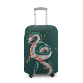 Чехол для чемодана 3D с принтом Дракон Хаку зеленый градиент , 86% полиэфир, 14% спандекс | двустороннее нанесение принта, прорези для ручек и колес | Тематика изображения на принте: аниме | безликий | сэн и таинственное исчезновение тихиро | унесённые призраками | хаку | хаяо миядзаки