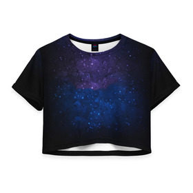 Женская футболка Cropp-top с принтом Космос , 100% полиэстер | круглая горловина, длина футболки до линии талии, рукава с отворотами | Тематика изображения на принте: астрономия | звезды | космос | краски | небо | ночь | облака | текстура | фиолетовый | яркий