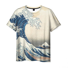 Мужская футболка 3D с принтом Большая волна в Канагаве , 100% полиэфир | прямой крой, круглый вырез горловины, длина до линии бедер | Тематика изображения на принте: арт | большая волна | в канагаве | гравюра | искусство | канагава | кацусики хокусай | япония