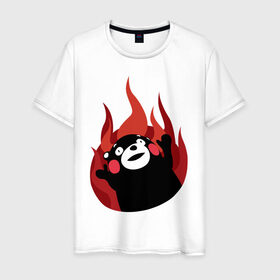Мужская футболка хлопок с принтом Kumamon , 100% хлопок | прямой крой, круглый вырез горловины, длина до линии бедер, слегка спущенное плечо. | fire | for | glory | hell | japan | of course | ofc | satan | the | иероглифы | кумамон | медведь | огонь | пожар | япония