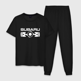Мужская пижама хлопок с принтом Subaru оппозитный двигатель , 100% хлопок | брюки и футболка прямого кроя, без карманов, на брюках мягкая резинка на поясе и по низу штанин
 | subaru | subaru оппозитный двигатель | оппозитный двигатель