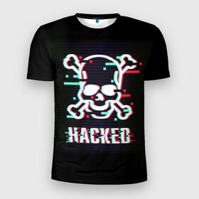 Мужская футболка 3D спортивная с принтом Pirate sign , 100% полиэстер с улучшенными характеристиками | приталенный силуэт, круглая горловина, широкие плечи, сужается к линии бедра | attack | bones | glitch | hacked | hacker | pirate | sign | skull | symbol | text | warning | атака | взломанный | глюк | знак | кости | пиратский | предупреждение | символ | текст | хакер | череп