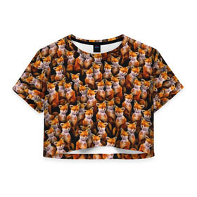 Женская футболка Cropp-top с принтом Упоротые лисы , 100% полиэстер | круглая горловина, длина футболки до линии талии, рукава с отворотами | fox | животные | лис | лиса | лисичка | мем | паттрен | рыжий | толпа | упортый | фыр фыр