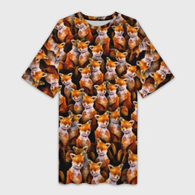Платье-футболка 3D с принтом Упоротые лисы ,  |  | fox | животные | лис | лиса | лисичка | мем | паттрен | рыжий | толпа | упортый | фыр фыр
