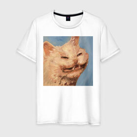 Мужская футболка хлопок с принтом МЕМ КОТ , 100% хлопок | прямой крой, круглый вырез горловины, длина до линии бедер, слегка спущенное плечо. | искусство | кот | кот мем | котомем | коты мемы | кошка | кошка мем | лицо | лицо кота | лицо кошки | мем | мем кот | мем кошка | нарисованный | перекосившиеся лицо | рисунок | рожа кота
