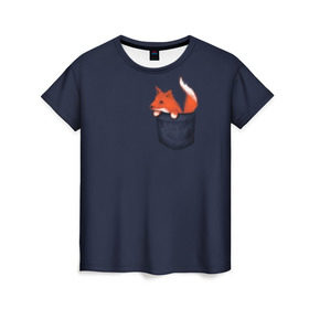 Женская футболка 3D с принтом Лисенок в Кармашке , 100% полиэфир ( синтетическое хлопкоподобное полотно) | прямой крой, круглый вырез горловины, длина до линии бедер | animal | fox | детский | карман | лапочка | лиса | милый | мимими | хороший