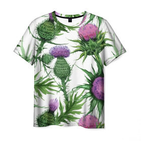Мужская футболка 3D с принтом Цветок репейника , 100% полиэфир | прямой крой, круглый вырез горловины, длина до линии бедер | акварель | мода | стиль | цветочки | цветы