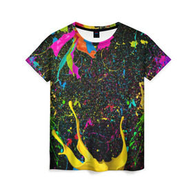 Женская футболка 3D с принтом Взрыв Красок , 100% полиэфир ( синтетическое хлопкоподобное полотно) | прямой крой, круглый вырез горловины, длина до линии бедер | 1 мая | 2019 | 2020 | neon | брызги | брызги красок | в подарок | веселая | весна | клубная | краска | краски | красочная | летняя | лето | неон | неоновые цвета | подарок | праздник | пятна краски | сочная | яркая