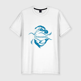 Мужская футболка премиум с принтом Плавание , 92% хлопок, 8% лайкра | приталенный силуэт, круглый вырез ворота, длина до линии бедра, короткий рукав | бассейн | вода | волна | дельфин | плавание | пловец