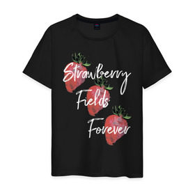 Мужская футболка хлопок с принтом Strawberry Fields , 100% хлопок | прямой крой, круглый вырез горловины, длина до линии бедер, слегка спущенное плечо. | Тематика изображения на принте: beatles | forever | strawberry | the beatles | битлз | джон леннон | леннон | форевер | ягода