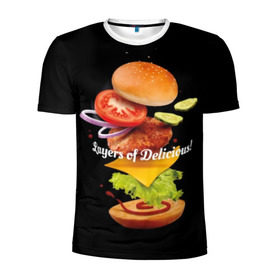 Мужская футболка 3D спортивная с принтом Гамбургер , 100% полиэстер с улучшенными характеристиками | приталенный силуэт, круглая горловина, широкие плечи, сужается к линии бедра | Тематика изображения на принте: bun | cheese | cucumber | explosion | hamburger | ingredients | inscription | ketchup | meat | onion | salad | sesame | share | tomato | tomatoes | булочка | взрыв | гамбургер | доля | ингредиенты | кетчуп | кунжут | лук | мясо | надпись | огурец | помидо