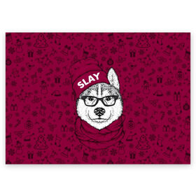 Поздравительная открытка с принтом Хаски , 100% бумага | плотность бумаги 280 г/м2, матовая, на обратной стороне линовка и место для марки
 | animals | breed | christmas | dog | fashionable | hat | head | holiday | husky | illustration | muzzle | riding | scarf | style | голова | ездовая | животные | иллюстрация | модный | очки | порода | праздник | рождество | собака | стиль 