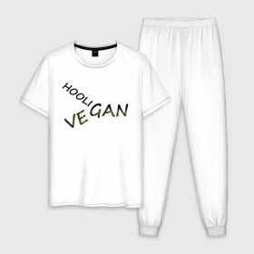 Мужская пижама хлопок с принтом Vegan hooligan , 100% хлопок | брюки и футболка прямого кроя, без карманов, на брюках мягкая резинка на поясе и по низу штанин
 | 