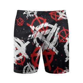 Мужские шорты 3D спортивные с принтом Анархия ,  |  | anarchy | black | color | dots | emblem | red | sign | symbol | white | анархия | белый | знак | красный | символ | точки | цвет | черный | эмблема