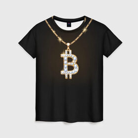 Женская футболка 3D с принтом Бриллиантовый биткоин , 100% полиэфир ( синтетическое хлопкоподобное полотно) | прямой крой, круглый вырез горловины, длина до линии бедер | bitcoin | black | chain | color | diamond | emblem | gold | golden | hip hop | logo | luxury | money | style | symbol | алмаз | блеск | блестящий | бриллиант | валюта | деньги | знак | золото | золотой | криптовалюта | кулон | логотип | люкс | роскошь | с