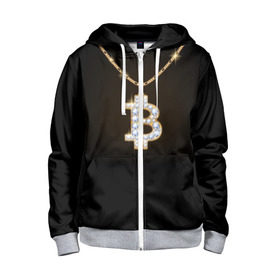 Детская толстовка 3D на молнии с принтом Бриллиантовый биткоин , 100% полиэстер |  манжеты и пояс оформлены широкой мягкой резинкой, двухслойный капюшон со шнурком для регулировки, спереди карманы и застежка-молния
 | bitcoin | black | chain | color | diamond | emblem | gold | golden | hip hop | logo | luxury | money | style | symbol | алмаз | блеск | блестящий | бриллиант | валюта | деньги | знак | золото | золотой | криптовалюта | кулон | логотип | люкс | роскошь | с