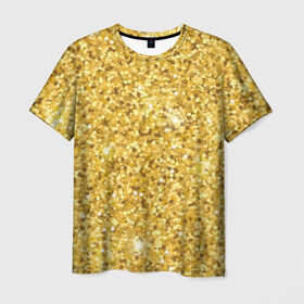 Мужская футболка 3D с принтом Золотые блестки , 100% полиэфир | прямой крой, круглый вырез горловины, длина до линии бедер | Тематика изображения на принте: bright | cool | glitter | gold | gold glitter | luxury | shine | sparkle | yellow | глиттер | желтый | золото | золотые блёстки | прикольно | роскошь | сверкать | сияние | ярко
