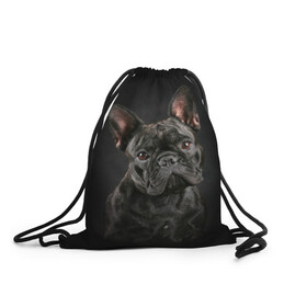 Рюкзак-мешок 3D с принтом Французский бульдог , 100% полиэстер | плотность ткани — 200 г/м2, размер — 35 х 45 см; лямки — толстые шнурки, застежка на шнуровке, без карманов и подкладки | animal | background | beast | black | breed | bulldog | cool | cute | dog | ears | french | jaw | look | muzzle | portrait | wool | бульдог | взгляд | животное | зверь | милый | пёс | порода | портрет | прикольно | псина | собака | уши | фон | фра