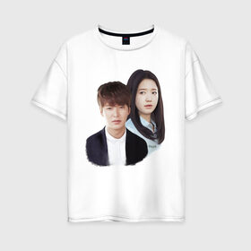 Женская футболка хлопок Oversize с принтом Kim Tan and Cha Eun Sang , 100% хлопок | свободный крой, круглый ворот, спущенный рукав, длина до линии бедер
 | Тематика изображения на принте: cha eun sang | kim tan | lee min ho | park shin hye | the heirs | ким тан | ли мин хо | наследники | пак шин хе | чха ын сан