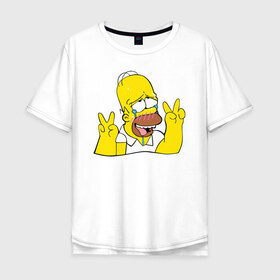 Мужская футболка хлопок Oversize с принтом Homer Ahegao , 100% хлопок | свободный крой, круглый ворот, “спинка” длиннее передней части | ahegao | anime | homer | kawaii | manga | simpson | аниме | ахегао | гомер | кавай | манга | симпсон