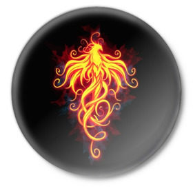 Значок с принтом Огненный Феникс ,  металл | круглая форма, металлическая застежка в виде булавки | Тематика изображения на принте: огненный феникс