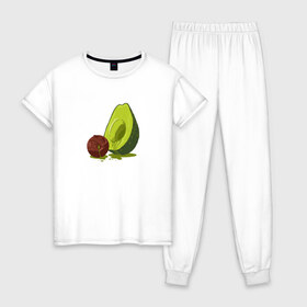 Женская пижама хлопок с принтом Avocado R.I.P. , 100% хлопок | брюки и футболка прямого кроя, без карманов, на брюках мягкая резинка на поясе и по низу штанин | Тематика изображения на принте: авокадо | арт | веган | вегетарианец | вкусняшка | еда | жиры | зеленый | зож | косточка | милый | овощи | пп | фрукты | юмор