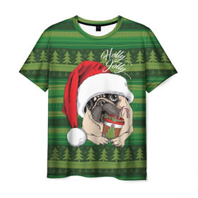 Мужская футболка 3D с принтом Holly Jolly , 100% полиэфир | прямой крой, круглый вырез горловины, длина до линии бедер | animal | breed | christmas | cozy | dog | family | green | holiday | home | new year | pug | red | tree | white | winter | белый | домашний | ёлки | животное | зеленый | зима | красный | мопс | новый год | порода | праздник | рождество | семейный | собака