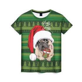 Женская футболка 3D с принтом Holly Jolly , 100% полиэфир ( синтетическое хлопкоподобное полотно) | прямой крой, круглый вырез горловины, длина до линии бедер | animal | breed | christmas | cozy | dog | family | green | holiday | home | new year | pug | red | tree | white | winter | белый | домашний | ёлки | животное | зеленый | зима | красный | мопс | новый год | порода | праздник | рождество | семейный | собака