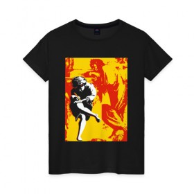 Женская футболка хлопок с принтом Guns N’ Roses , 100% хлопок | прямой крой, круглый вырез горловины, длина до линии бедер, слегка спущенное плечо | 