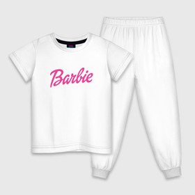 Детская пижама хлопок с принтом Barbie , 100% хлопок |  брюки и футболка прямого кроя, без карманов, на брюках мягкая резинка на поясе и по низу штанин
 | Тематика изображения на принте: bad | barbie | bratz | girl | princess | team | барби | братц | девочка | дочка | дочь | кукла | куколка | лого | логотип | любимая | невеста | подружка | прекрасная