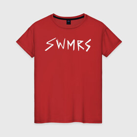 Женская футболка хлопок с принтом SWMRS , 100% хлопок | прямой крой, круглый вырез горловины, длина до линии бедер, слегка спущенное плечо | emilys army | pop punk | punk rock | surf punk | surf rock | swimmers | swmrs | the clocks | the raining souls