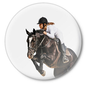 Значок с принтом Наездница ,  металл | круглая форма, металлическая застежка в виде булавки | animal | coffee | girl | harness | horse | rider | riding | sport | white | woman | белый | девушка | езда | женщина | животное | конь | кофейный | лошадь | наездница | сбруя | спорт