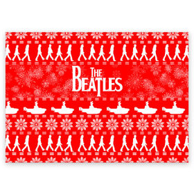 Поздравительная открытка с принтом The Beatles (6) , 100% бумага | плотность бумаги 280 г/м2, матовая, на обратной стороне линовка и место для марки
 | beatles | merry christmas | music | rock | the beatles | yellow submarine | битлз | джон леннон | легенда | музыка | новогодний свитшот | новый год | пит бест | рок