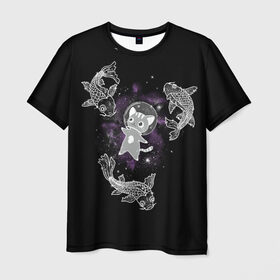 Мужская футболка 3D с принтом Сладкий сон , 100% полиэфир | прямой крой, круглый вырез горловины, длина до линии бедер | aquarium | carp | cat | fish | galaxy | helmet | katenok | kateyka | space | аквариум | галактика | карп | катейка | катенок | космос | кот | рыбы | шлем