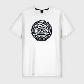 Мужская футболка премиум с принтом Новый мировой порядок , 92% хлопок, 8% лайкра | приталенный силуэт, круглый вырез ворота, длина до линии бедра, короткий рукав | всевидящее око | глаз | дельта | доллар | иллюминаты | масонство | масоны